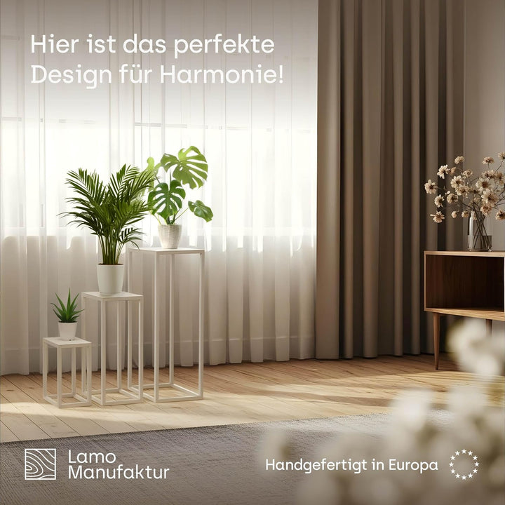 LAMO Manufaktur Pflanzenständer Set 3 Stück 28/48/68 cm - Blumenhocker Weiss aus Metall | Blumenstän