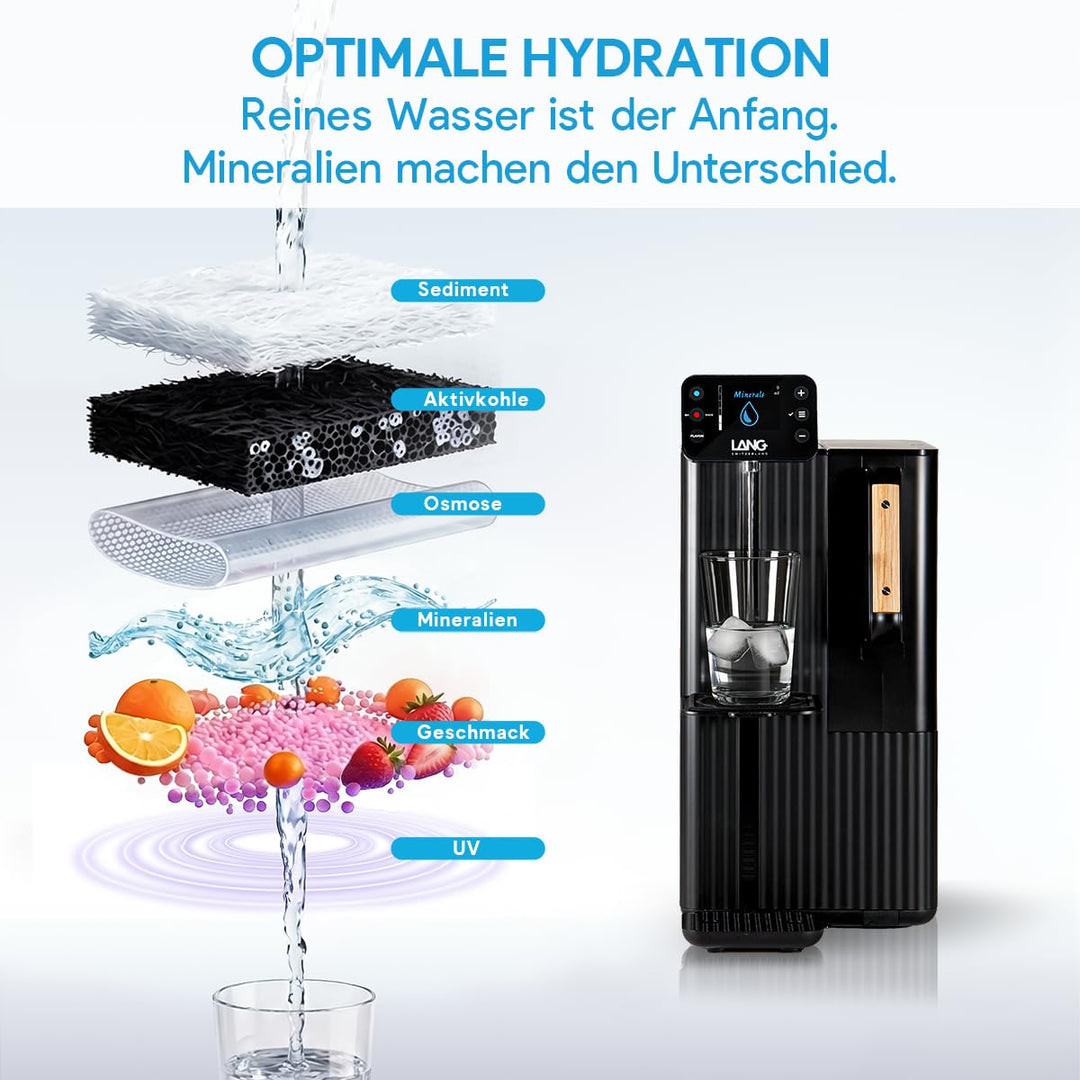 LANGWATER Auftisch Osmoseanlage mit Anpassbarer Mineralisierung &amp; Heisswasserspender - Umkehrosmosea