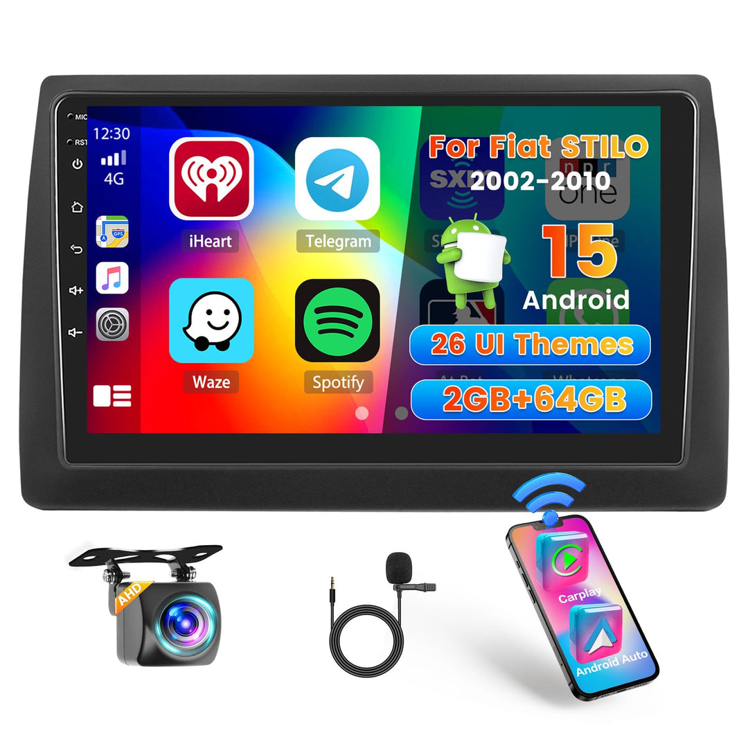 Hikity 2G 64G Autoradio Navi Für FIAT STILO 2002-2010 Mit Wireless CarPlay Android Auto Mirror Link,
