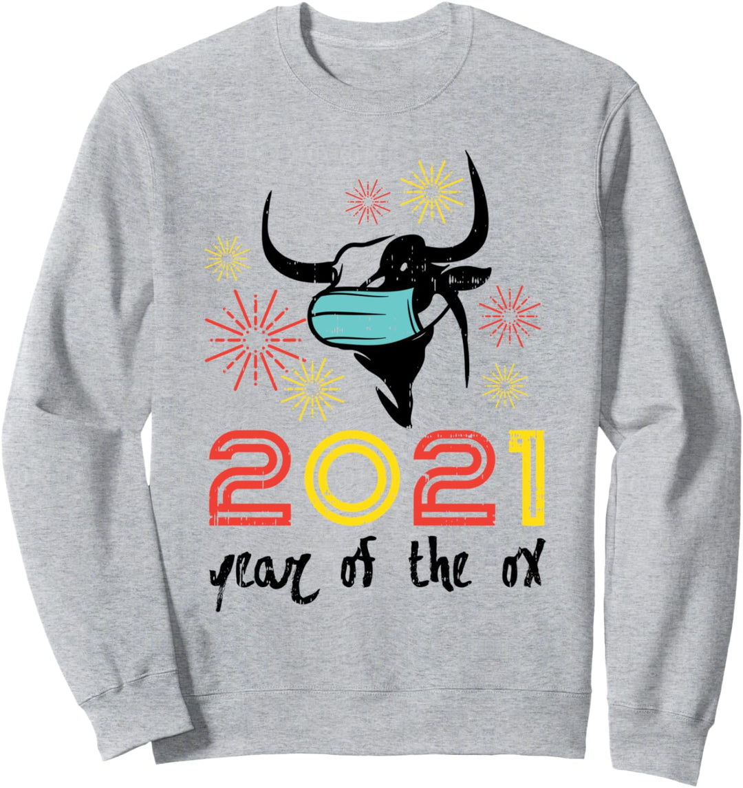 2021 Year Ox Mask Fireworks Chinese New Year Quarantine Gift Sweatshirt