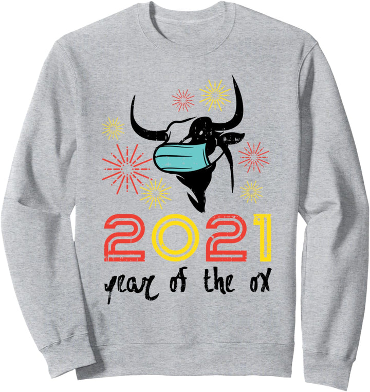 2021 Year Ox Mask Fireworks Chinese New Year Quarantine Gift Sweatshirt
