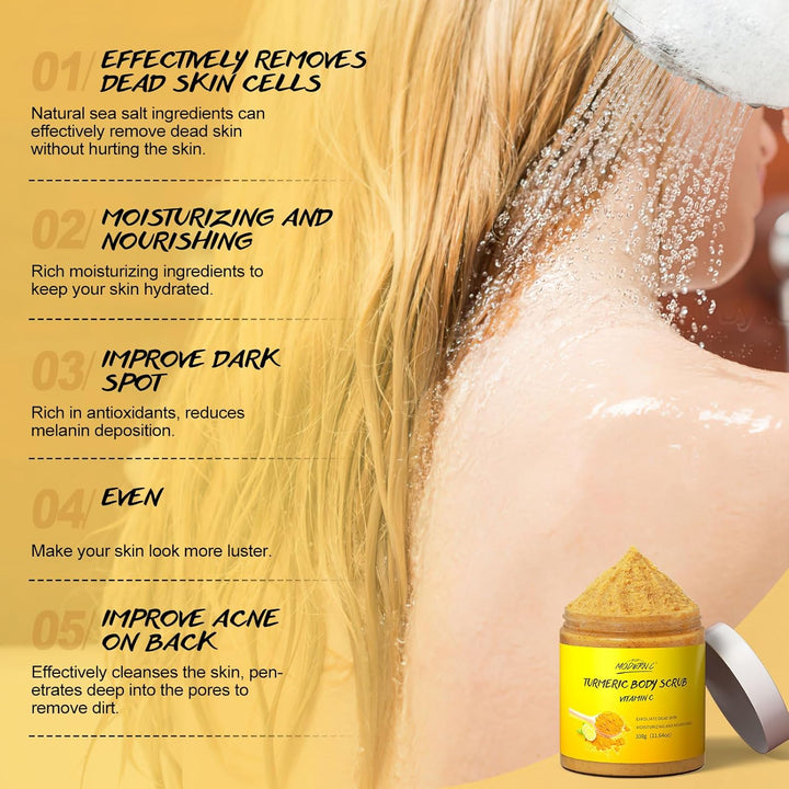 Körperpeeling mit Kurkuma Vitamin C, Peeling, entfernt abgestorbene Haut, verbessert dunkle Flecken,