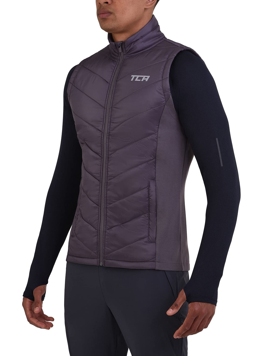 TCA Herren Excel Runner Leichte und gepolsterte Weste mit Reissverschlusstaschen L Violett, L Violet