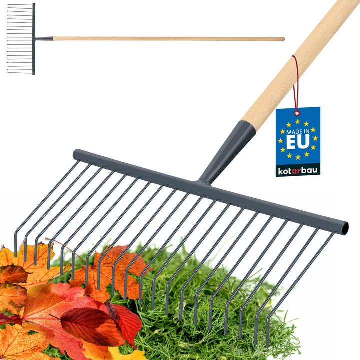 KOTARBAU® Laubfeger Gartenrechen aus Draht 420 mm mit Holzstiel 150 cm Rechen aus Stahl Fächerbesen
