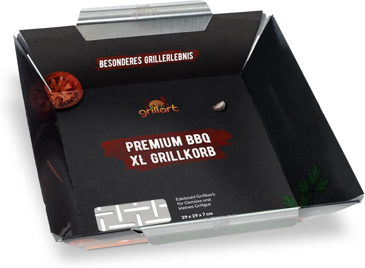 grillart® Premium XL Grillkorb Edelstahl als Gemüsekorb, Fisch Grillkorb und Grillschale verwendbar