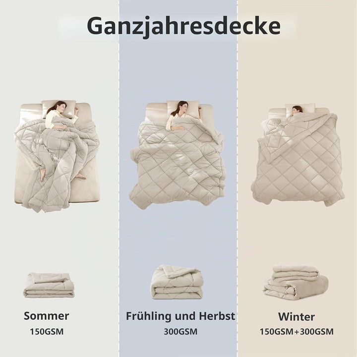 WAVVE Bettdecke 220x240 4 Jahreszeiten 2 teilig - Sommerdecke 150gsm+Ganzjahresdecke 300gsm＝Winterde