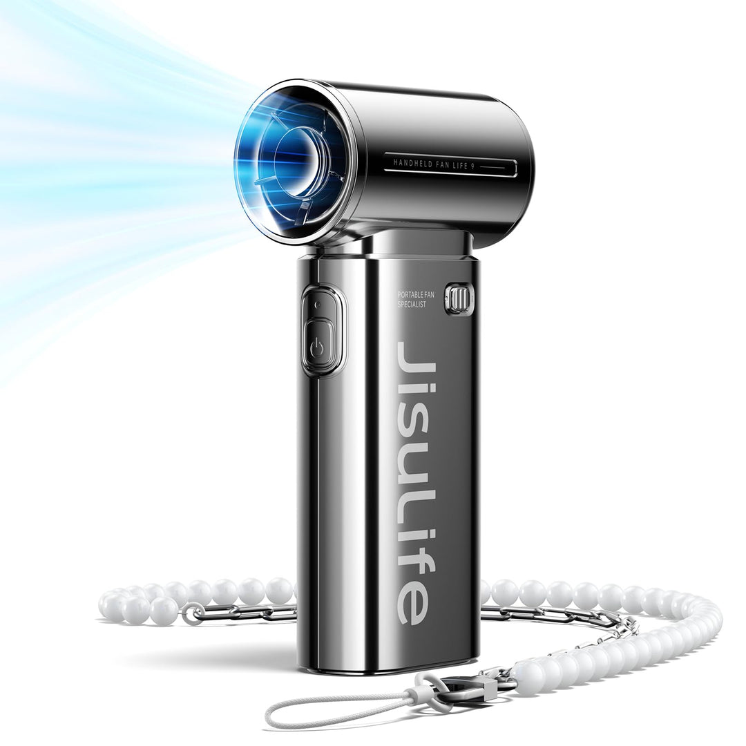 JISULIFE Tragbarer Handventilator, Turbo-Power [18 Stunden Maximale], 5-Gang-Wind, 5000 mAh wiederau