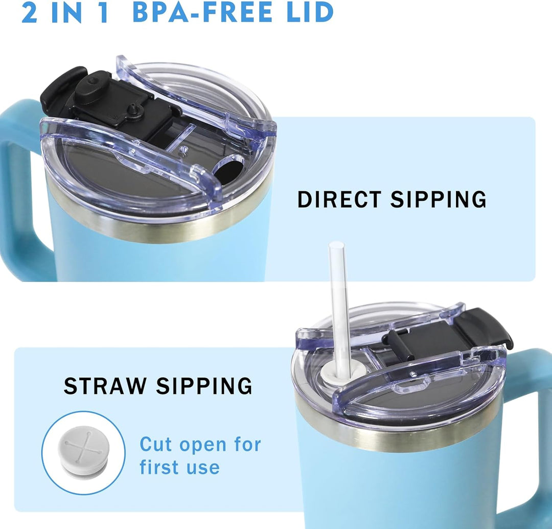 Thermobecher mit 2-in-1-Deckel 1180ML, Kaffeebecher to go Thermo, Trinkbecher mit Deckel und Strohha