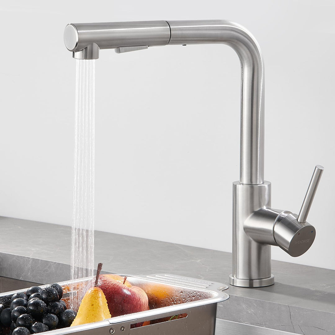 WOOHSE Wasserhahn Küche Ausziehbar, 360°Drehbare Küchenarmatur mit Brause Ausziehbar, Hochdruck Spül