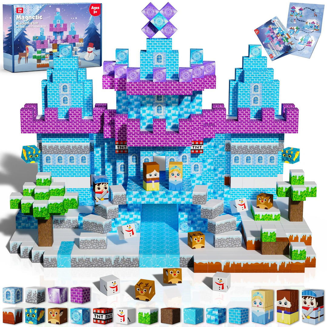 Magnetische Bausteine, 150 Stück bauen die Frostkönigin Schloss, Montessori Magnetspielzeug für Kind