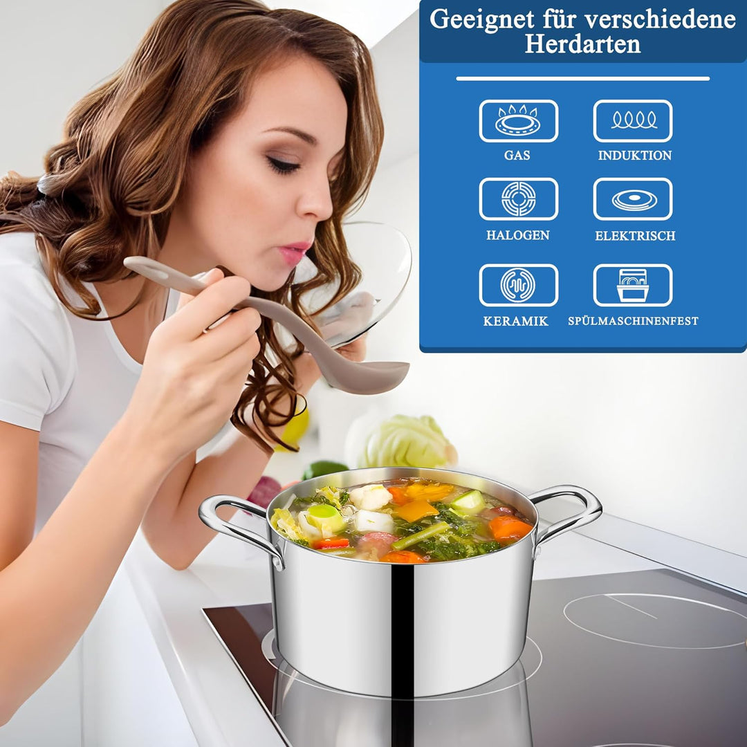 HaWare Kochtopf, 24cm Topf Induktion aus 3-Lagen Edeastahl, 5,7L Kochtöpfe Nudeltopf mit Glasdeckel