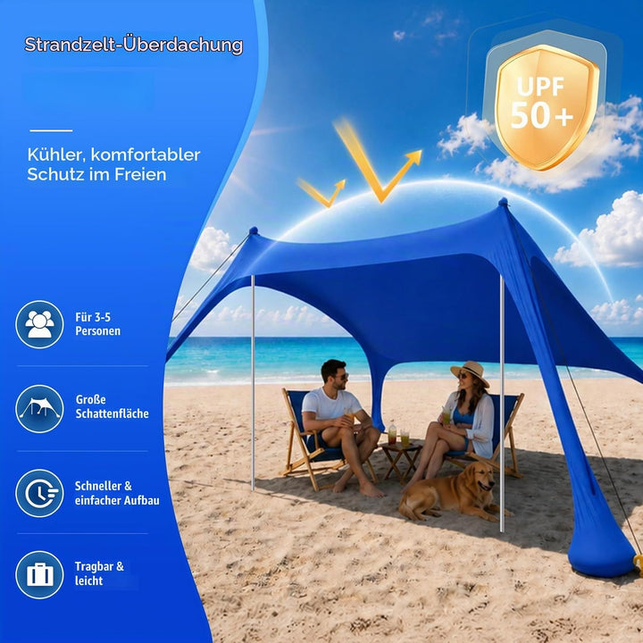 Strandzelt mit Strandmatte, LSF 50+ Hochschutz, 2x2x2m, inkl. Sandanker, Alu-Stangen &amp; Tragetasche,