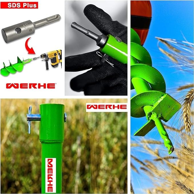 WERHE Erdbohrer 40mm mit SDS Plus Aufnahme Robuste Bohrspitze Pfahlbohrer Bohrer 40 SDS Plus, 40 SDS
