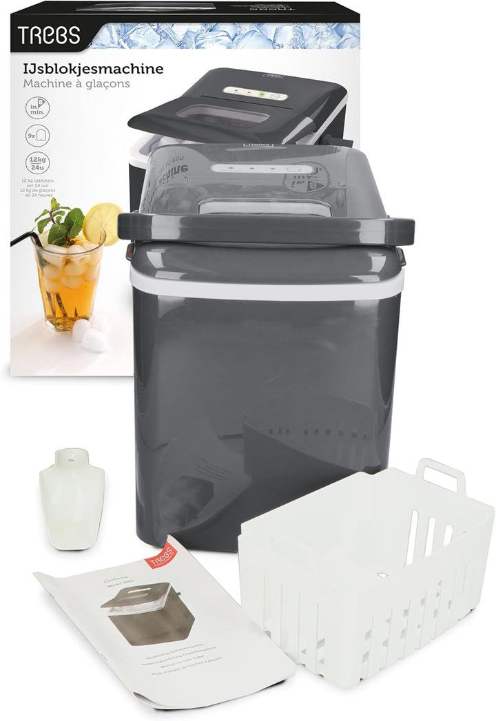 Trebs 99363 Eiswürfelbereiter - Eiswürfelmaschine - 12kg Eiswürfel in 24 Stunden - 2 L Wassertank -