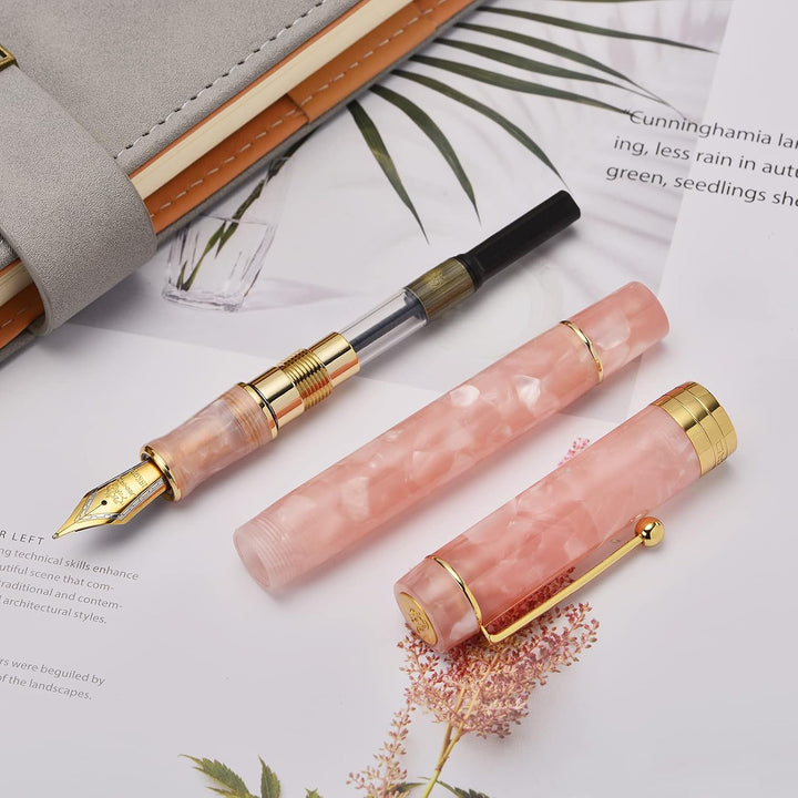 Jinhao 100 Classic Füllfederhalter Pink, mittlere Feder mit Konverter und Stifteetui Set Pink Marble