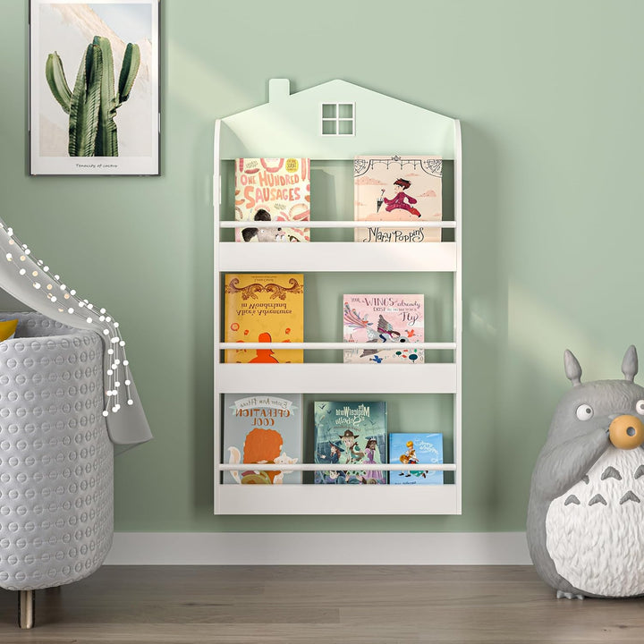 [en.casa] Kinder Bücherregal Vipsali Kinderregal in Hausoptik mit 3 offenen Fächern Spielzeug Aufbew