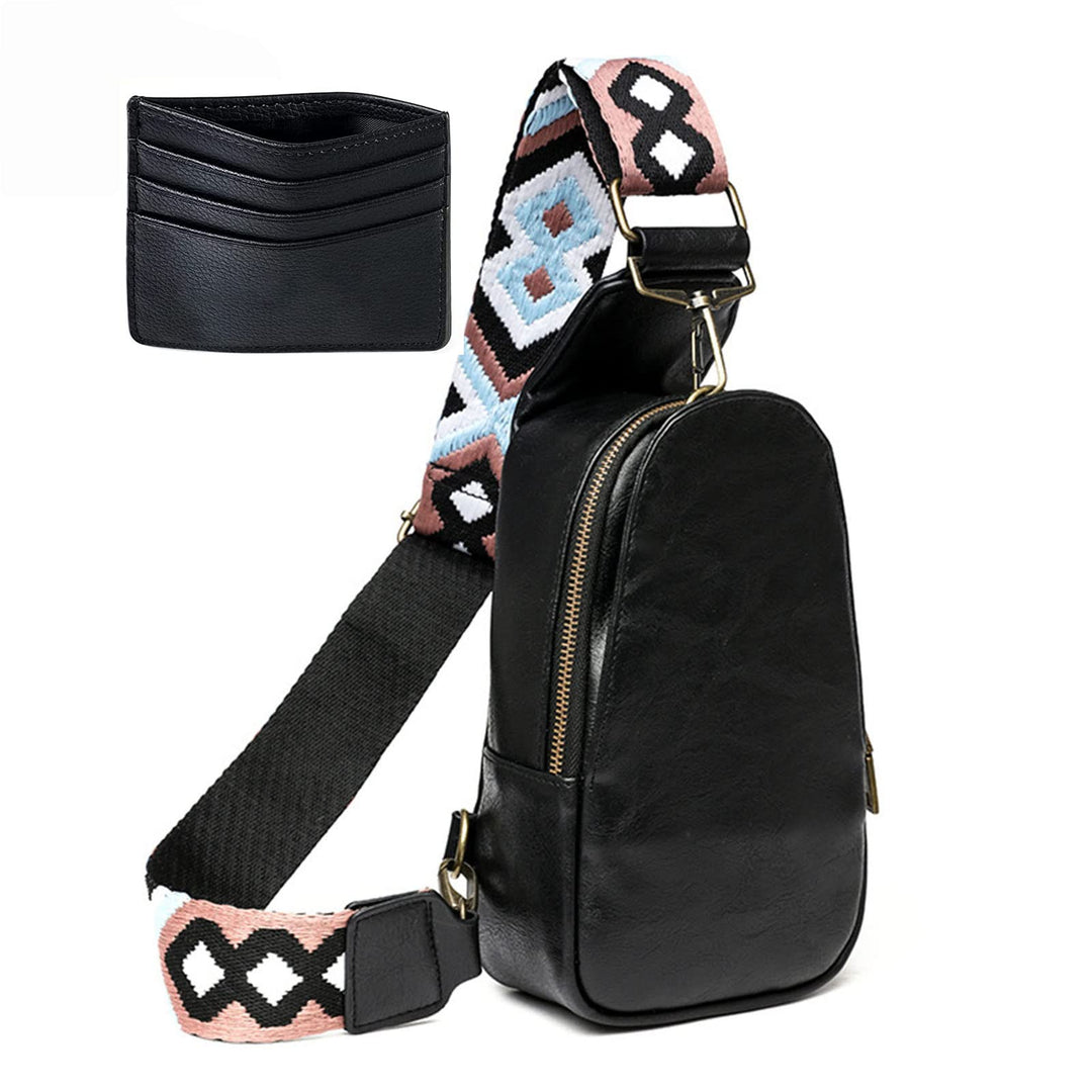 HAWILL Damen Crossbody Bag mit Breiter Gurt Klein Umhängetasche Leder Brusttasche Vintage Schulterta