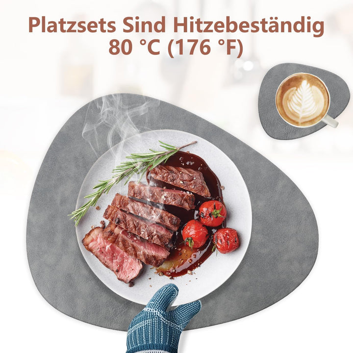HELI MIAO 4er Set Tischset aus Leder-Imitat，Platzsets abwaschbar und wasserdicht，Platzdeckchen Leder