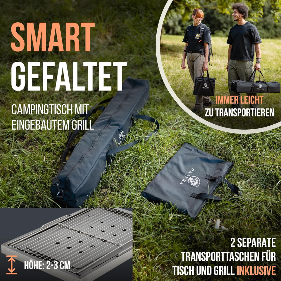 Castra Premium Campingtisch mit integriertem Grill – Aluminium 7075, höhenverstellbar, Outdoor wette