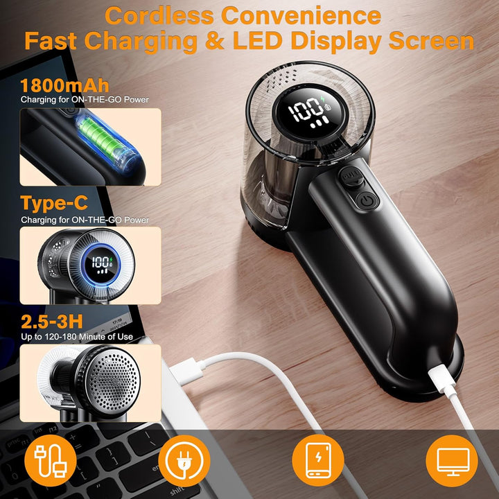 Fusselrasierer Elektrisch, 1800mAh USB Aufladbar Fusselentferner für Kleidung & Möbe, 3 Geschwindigk