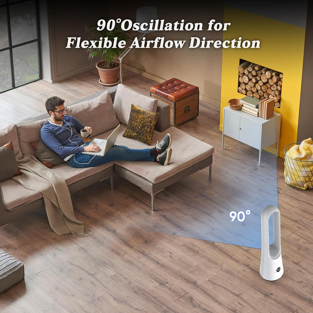 Leiser Turmventilator, Lüfter ohne Rotorblätter – 8 Stufen + Boost-Modus, 90° Oszillation, 5 m Fernb