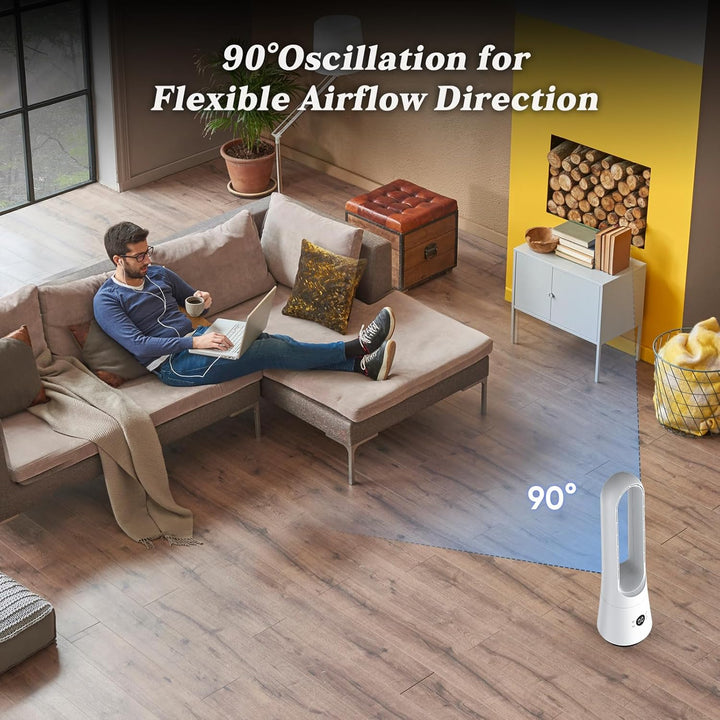 Leiser Turmventilator, Lüfter ohne Rotorblätter – 8 Stufen + Boost-Modus, 90° Oszillation, 5 m Fernb