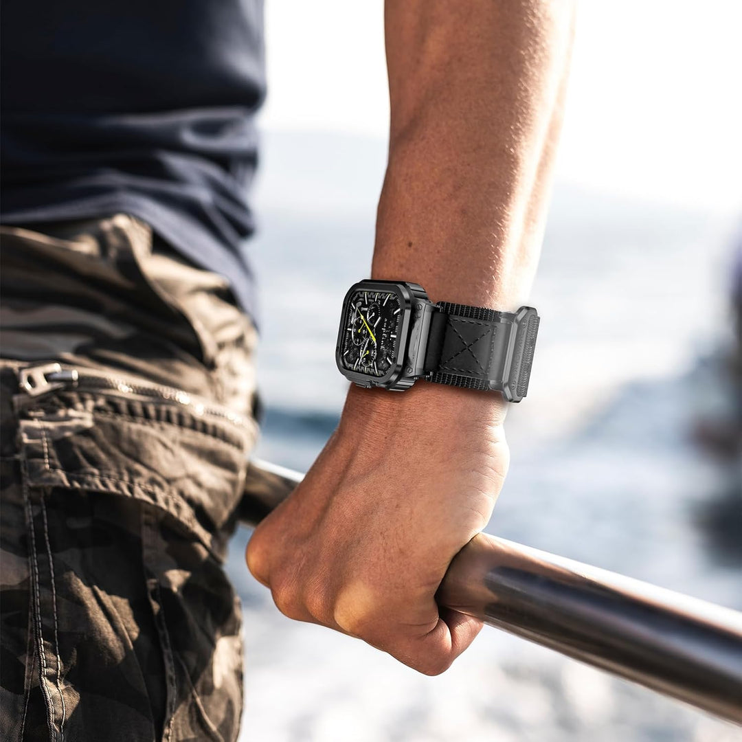 SUPLINK Metallgehäuse mit Nylonband Kompatibel mit Apple Watch Armband 40/41/44/45/49mm,Edelstahl Sc