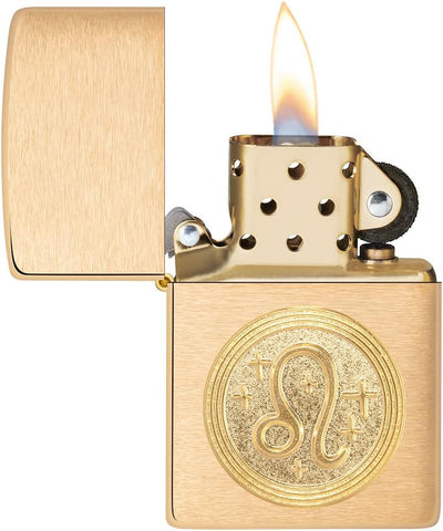 ZIPPO – Leo Emblem – Brass Brushed – Sturmfeuerzeug, befüllbar, in hochwertiger Geschenkbox Löwe, Lö