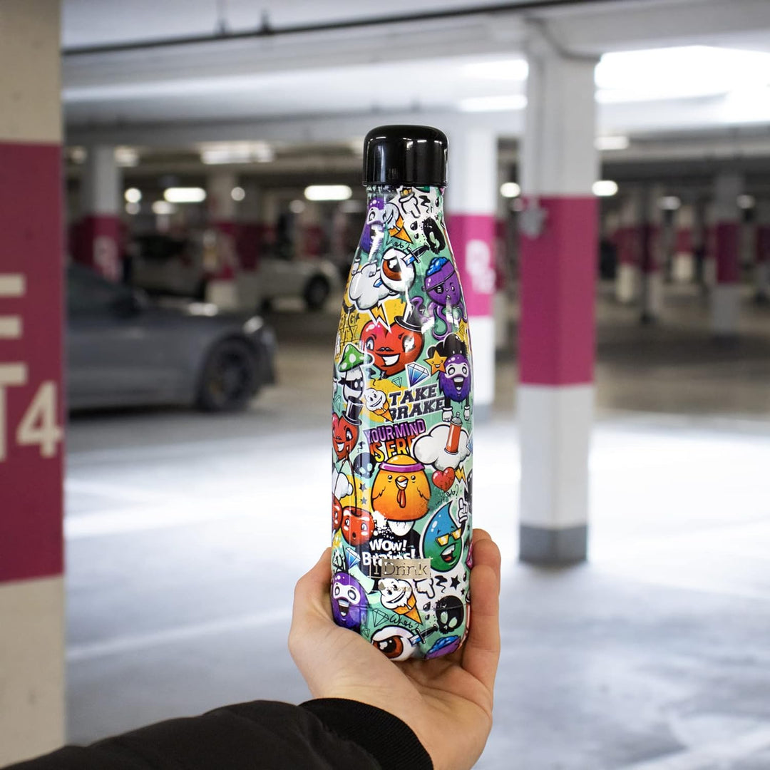 I-Drink - Trinkflasche 350/500/1000 ML Thermoflasche aus Stahl (500 ML, Graffiti) 500 ML Graffiti, 5