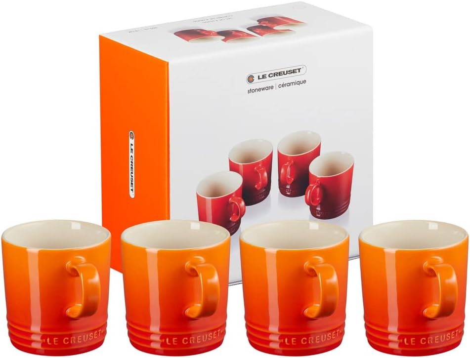 Le Creuset 4er-Set Becher aus Steinzeug, je 350 ml, Ofenrot, 79113350900000 Ofenrot 350 ml 4er-Set,