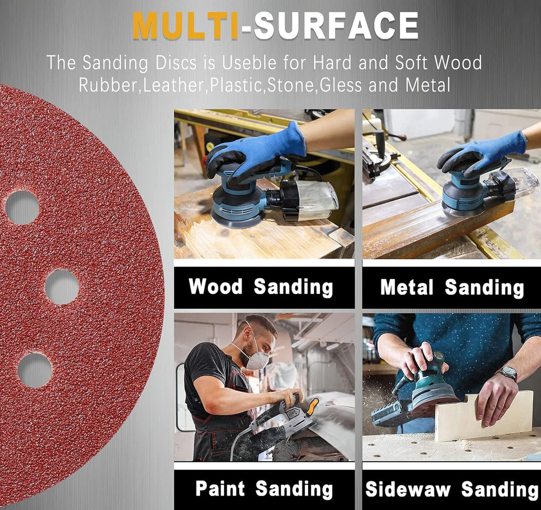 STEBRUAM 105 Stück Schleifpapier 125mm Klett, Profi 125 Schleifscheiben Rund 8 Loch für Exzenterschl