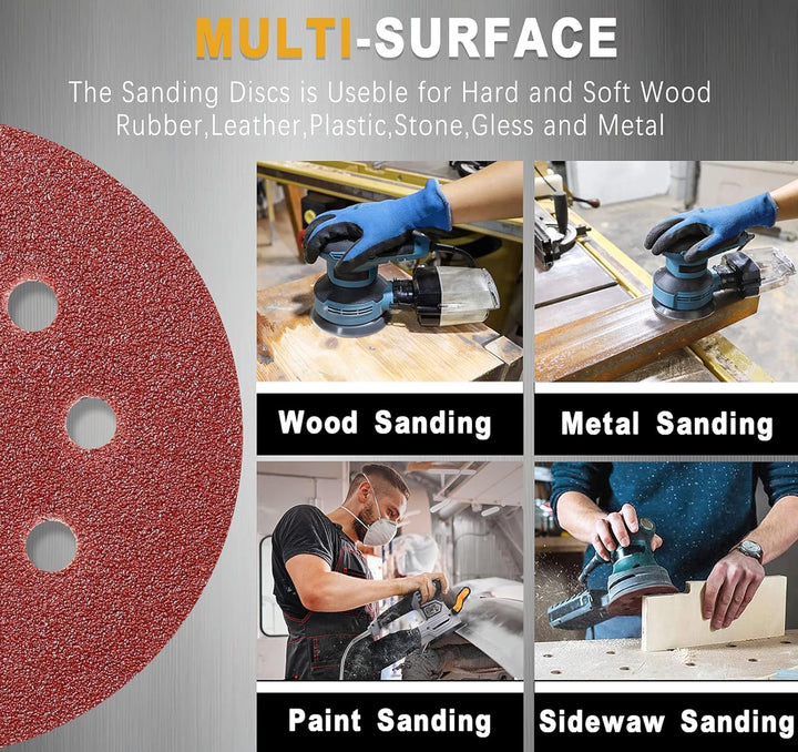 STEBRUAM 105 Stück Schleifpapier 125mm Klett, Profi 125 Schleifscheiben Rund 8 Loch für Exzenterschl