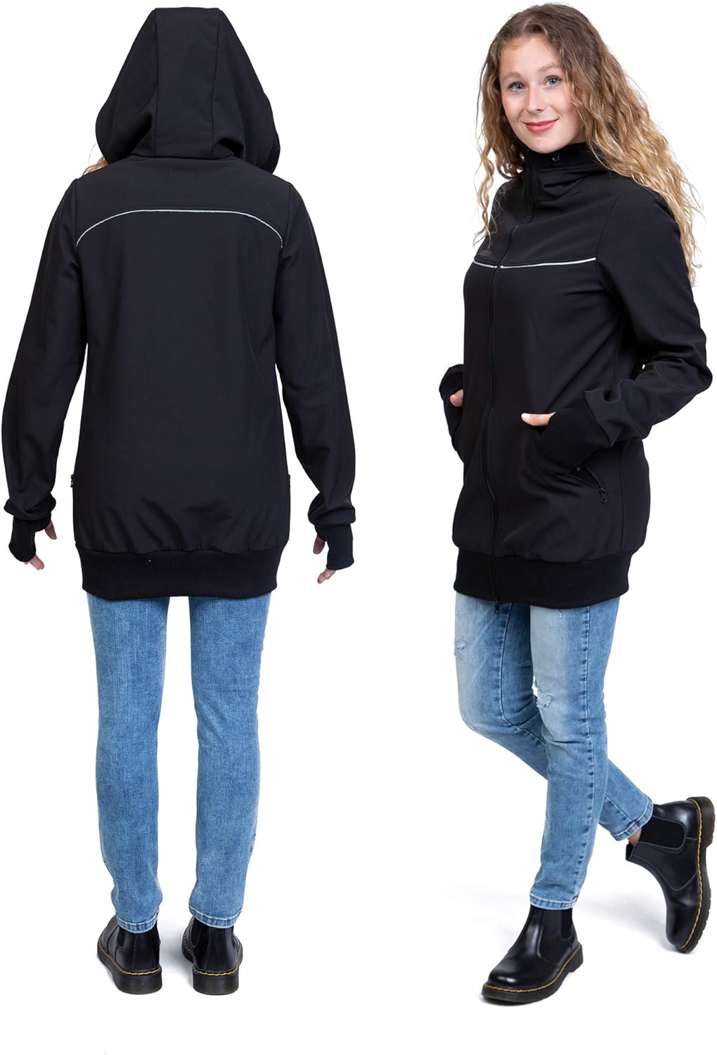 Viva la Mama 3in1 Softshell Tragejacke Baby Umstandsjacke Allwetter I JACKY, S schwarz/Punkte