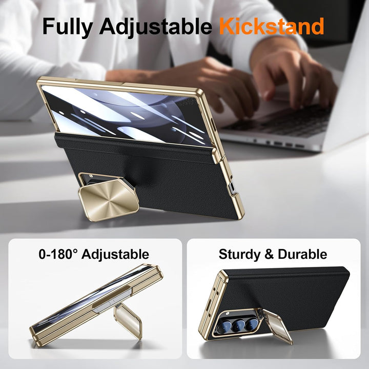 für Samsung Galaxy Z Fold 6 Lederhülle: Integrierte Kamera-Abdeckung Standfuss, Magnetischer Scharni