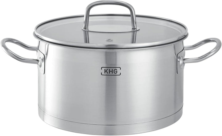 KHG Topfset 5-teilig Induktion, Edelstahl unbeschichtet inkl. Glasdeckel | Topf, Kochtopf, Milchtopf