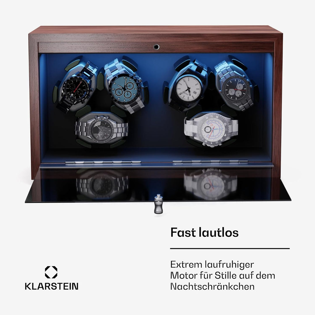 Klarstein Uhrenbeweger für Automatikuhren, Automatik-Uhrenbeweger für 6 Uhren mit Acryl-Tür, Automat