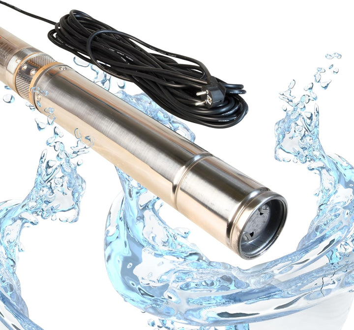 Tiefbrunnenpumpe Wasserpumpe 3" 2/12 (370W 4200l/h max Förderhöhe 46m) - Sandverträglich Edelstahl -