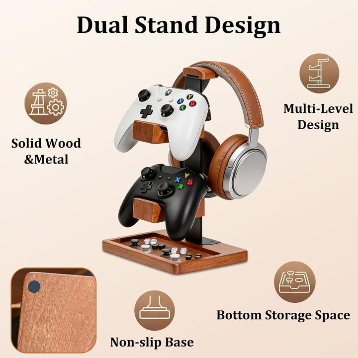 Acidea Massivholz-Controller-Halter und Headset-Ständer, Dual-Gaming-Controller-Ständer, Spielausrüs