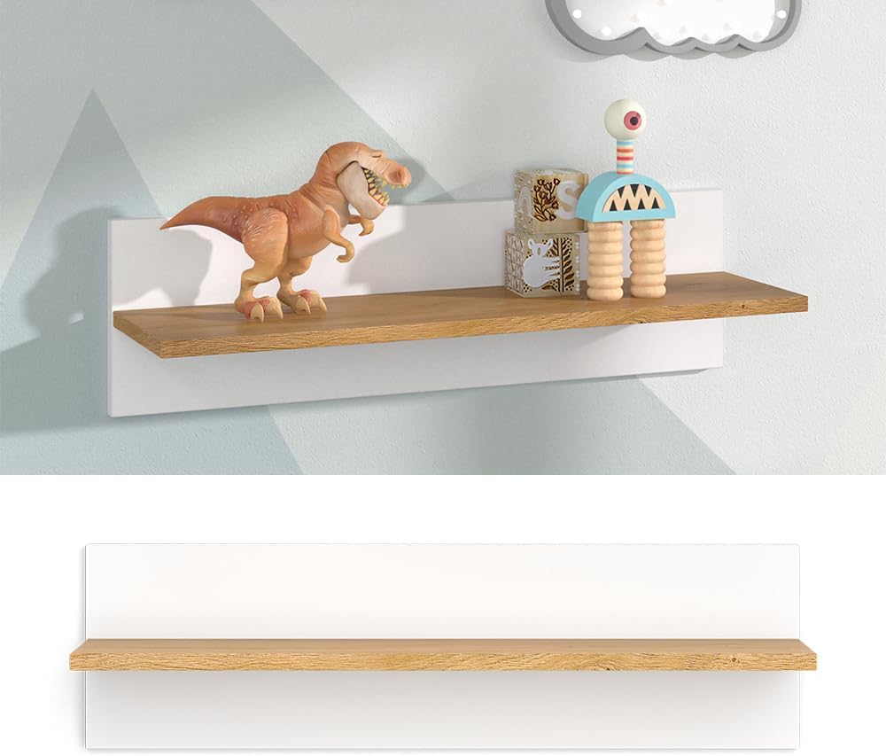 VitaliSpa Wandregal für das Kinderzimmer Malia, Weiss/Eiche, 70 x 20 cm, Weiss