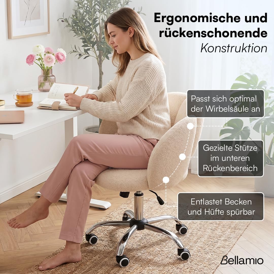 Bellamio Meli Schreibtischstuhl in Wolkenform – Schminkstuhl Beige – Bürostuhl mit Verstellbarer Leh