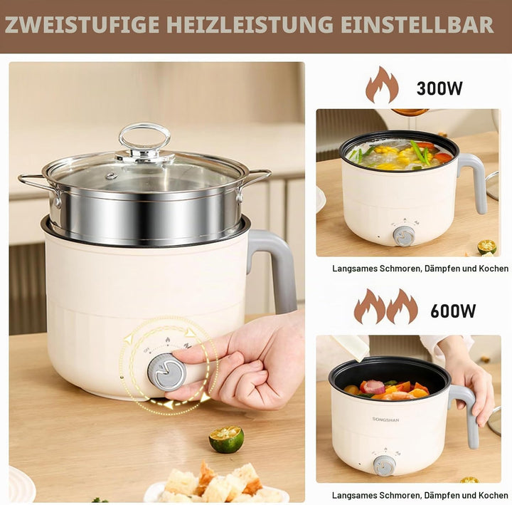 Elektrischer Hot Pot Kochtopf, Elektrische Hot Pot Topf 1,8 L, Elektrischer Kochtopf, Antihaft Mini