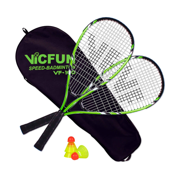 VICFUN Speed Badminton 100 Set - versch. Farben Schwarz/Grün Single, Schwarz/Grün Single