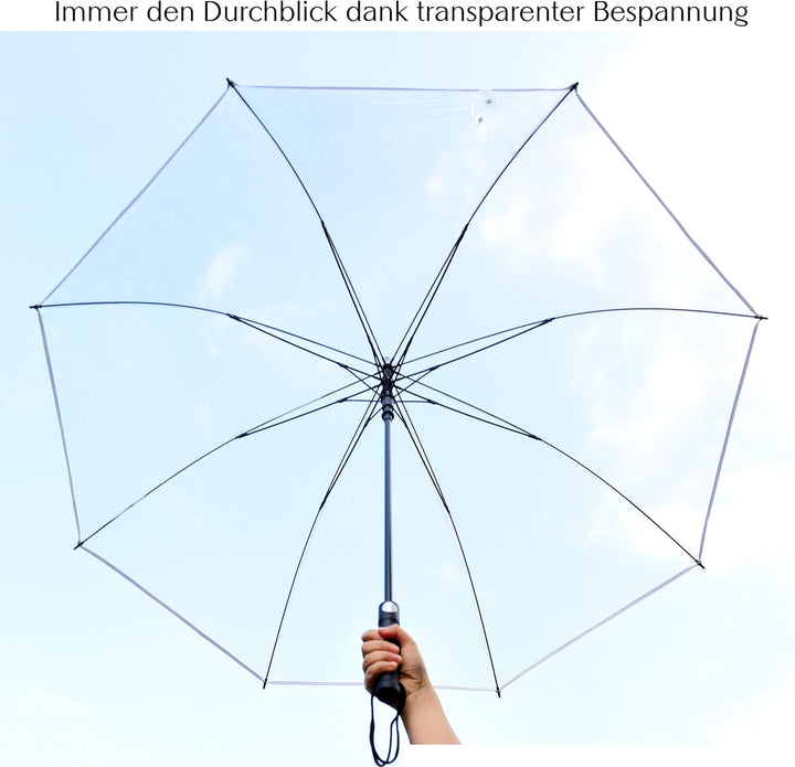 Sternenfunke Regenschirm sehr gross XXXL Ø150 cm transparent, Komfort Druckknopf, mit Tragehülle, Au