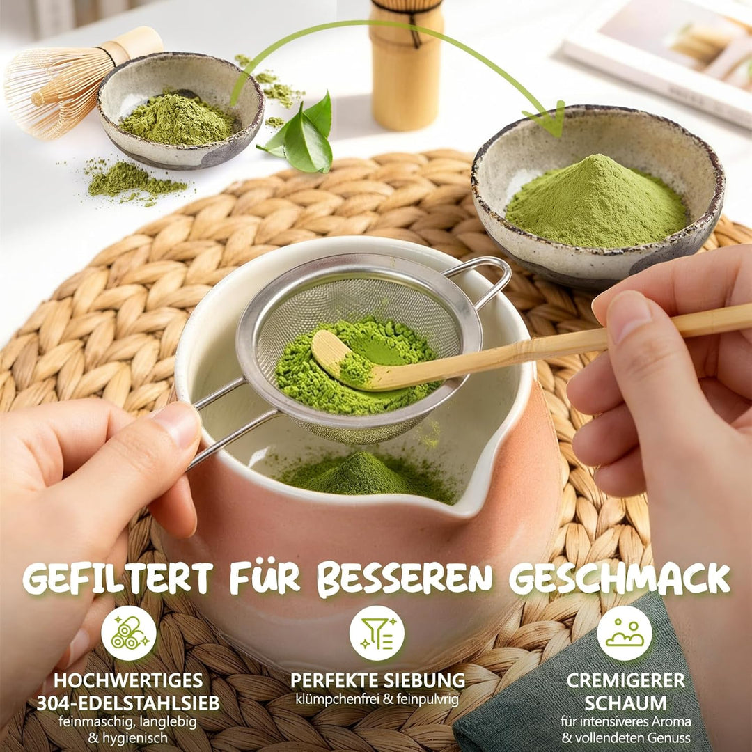 Matcha Set 7-teilig | Premium Tee-Zeremonie Set mit Matcha-Schale, Bambus-Chasen (100+ Spitzen), Hal