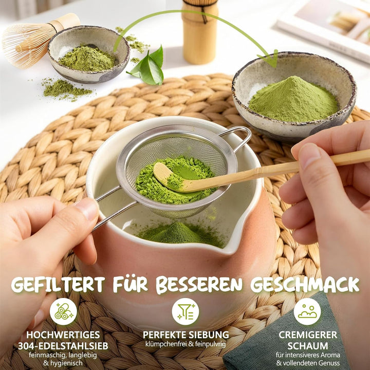 Matcha Set 7-teilig | Premium Tee-Zeremonie Set mit Matcha-Schale, Bambus-Chasen (100+ Spitzen), Hal