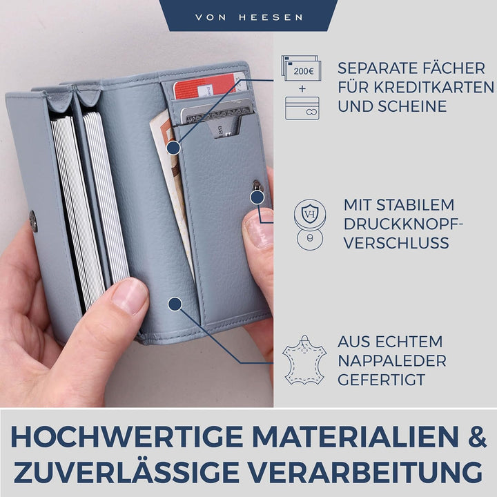 VON HEESEN® Visitenkartenetui Leder mit RFID-Schutz - Platz für 50 Visitenkarten - 6 Fächer - Visite
