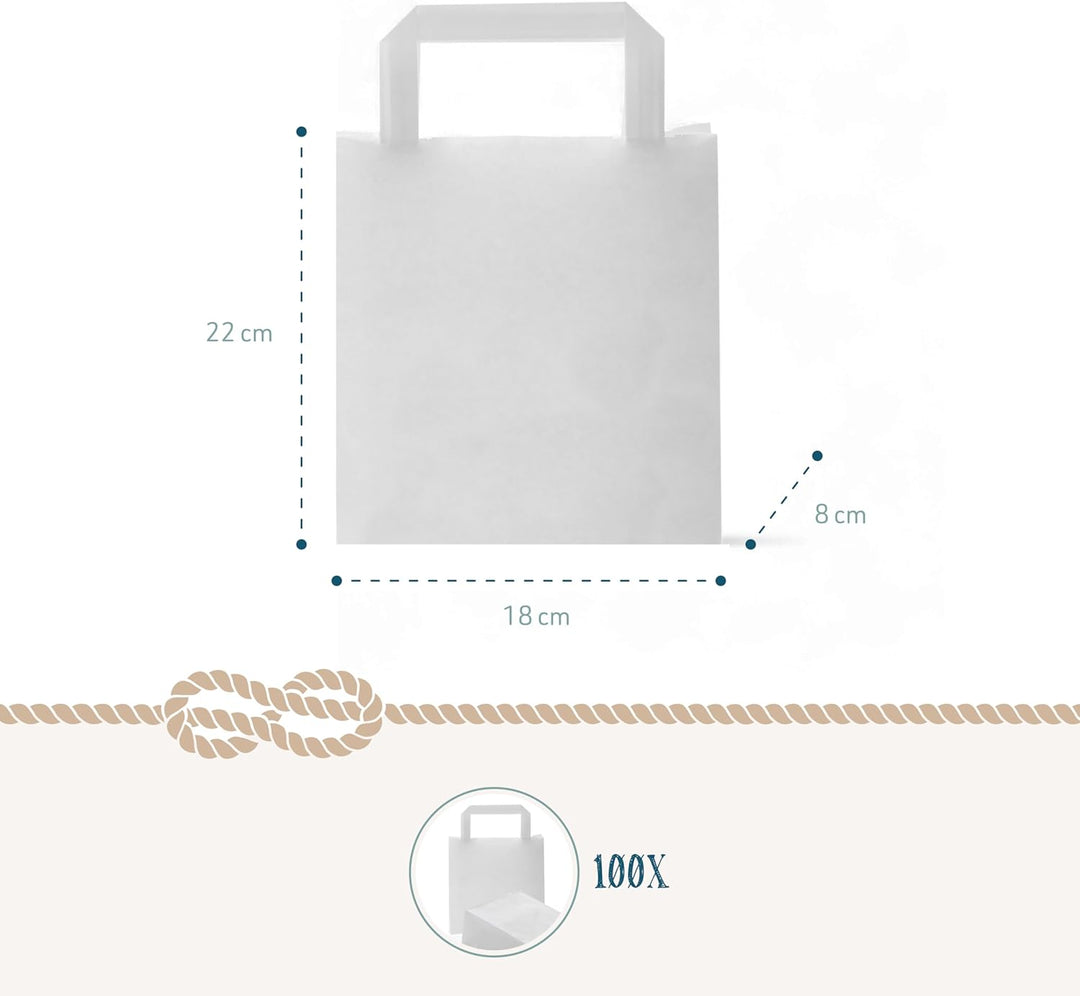 Logbuch-Verlag 100 weisse Papiertüten mit Henkel 18 x 8 x 22 cm Tragtaschen Geschenktaschen einfarbi