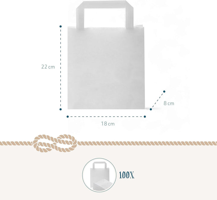 Logbuch-Verlag 100 weisse Papiertüten mit Henkel 18 x 8 x 22 cm Tragtaschen Geschenktaschen einfarbi