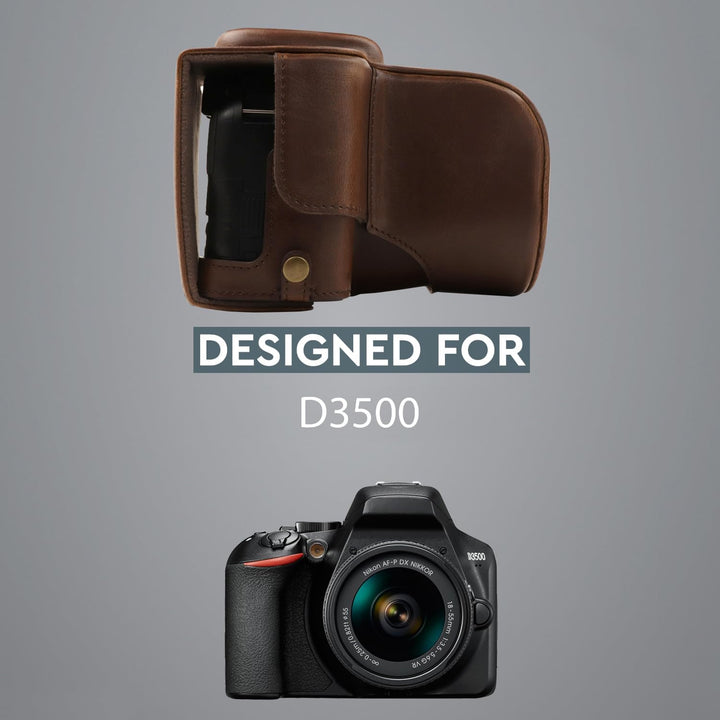 MegaGear MG1536 Nikon D3500 Ever Ready Leder Kamera-Case mit Trageriemen - Dunkelbraun, Dunkelbraun