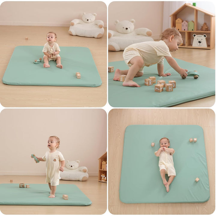 Spielmatte Baby 120x120x3cm, –Extra Dicke & Abdichtung & super weiche Bodenmatte aus veganem Leder s